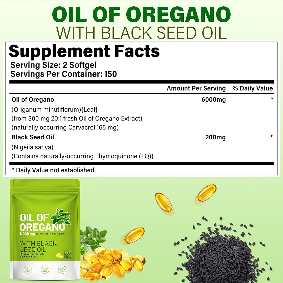 Oil of Oregano and Black Seed Oil Softgels 300