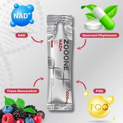 ZOOONE NR1000 NAD+ Drink Mix - Berry Flavor for Cellular Energy, Focus & Skin Aging Support - 30 Pack