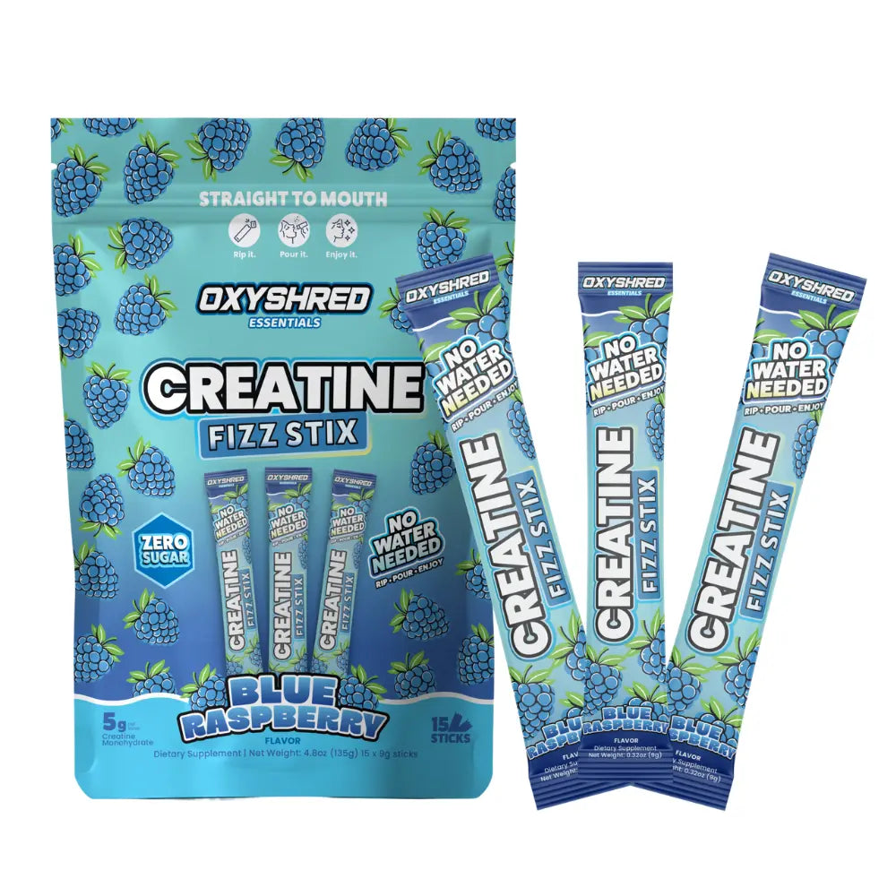 EHPlabs OxyShred Creatine Fizz Stix - Sugar-Free Single-Serve  Sherbet, 5g Creatine Monohydrate, No Water/Shaker/Mixing, Supports Athletic Strength, 15 Rip & Pour Sticks, 3 Flavors