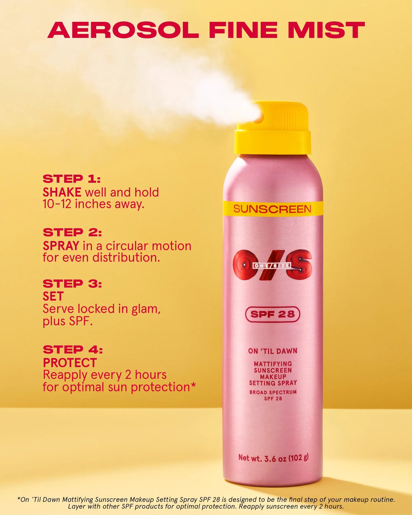 ONE/SIZE On ’Til Dawn Mattifying Sunscreen Makeup Setting Spray SPF 28 Travel Size 1.05 oz - Sets Makeup for 16hrs, Sweat Resistant, Water Resistant, Easy to Reapply