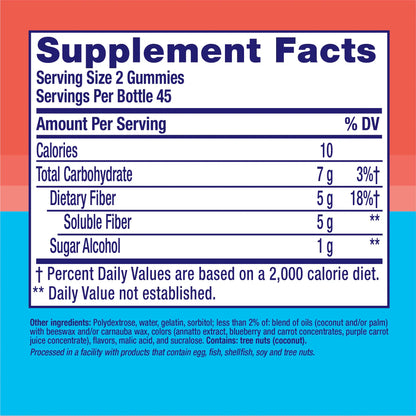 Vitafusion Fiber Well Sugar Free Gummies - 5g - Berry & Peach Flavor Fiber Gummies - Supports Digestive Health & Regularity - 90 Gummies