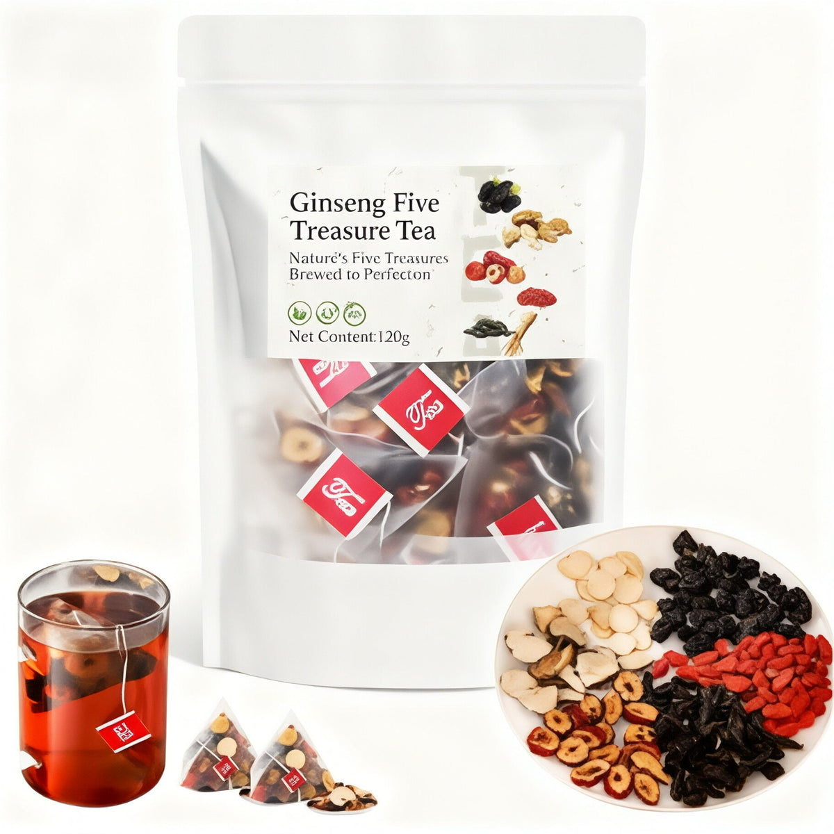 Ginseng Five Treasures Tea | Liver and Kidney Nourishing Vitality Tea | Natural Health Gift Box | Christmas Gift..
