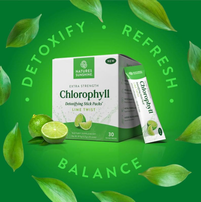 Nature's Sunshine Chlorophyll Stick Packs: Lime Twist. Your Daily Detox- Reduce Bloat, Control Odor, Clear Skin, Boost Energy, Support Digestion Nutrition Healthcare