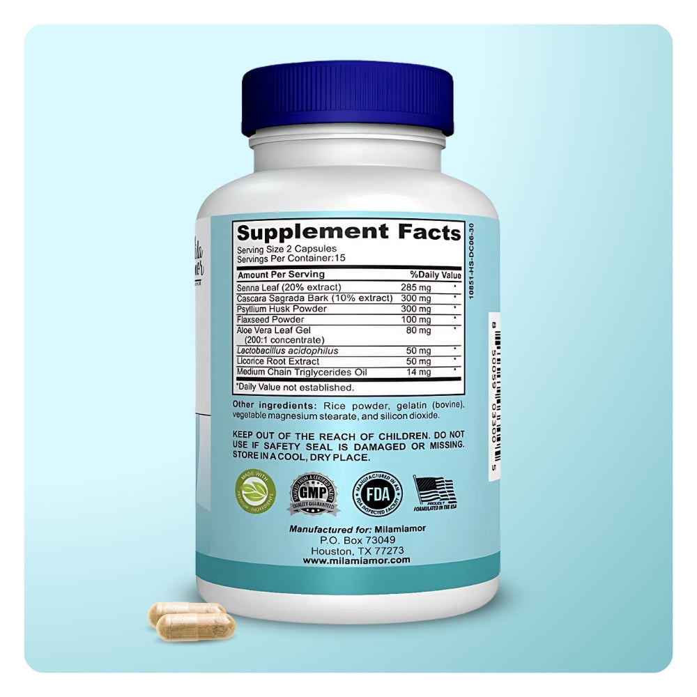 15 Day Cleanse - Gut and Colon Support | Caffeine Free | Advanced Formula with Senna, Cascara Sagrada, & Psyllium Husk | Non-GMO | 30 capsules