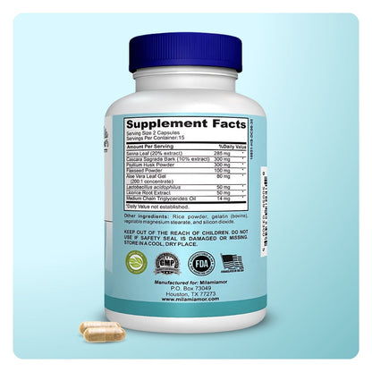 15 Day Cleanse - Gut and Colon Support | Caffeine Free | Advanced Formula with Senna, Cascara Sagrada, & Psyllium Husk | Non-GMO | 30 capsules