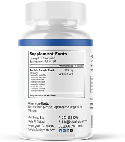 Bella All Natural Probiotics MAX Day - 8 Probiotics Strains - 60 Capsules