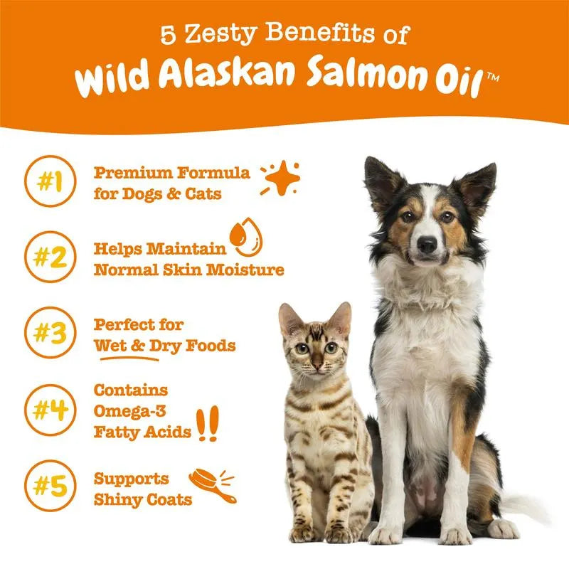 Zesty Paws Wild Alaskan Salmon Oil with EPA & DHA, Omega-3 Fish Oil for Dogs & Cats, Healthy Skin & Coat