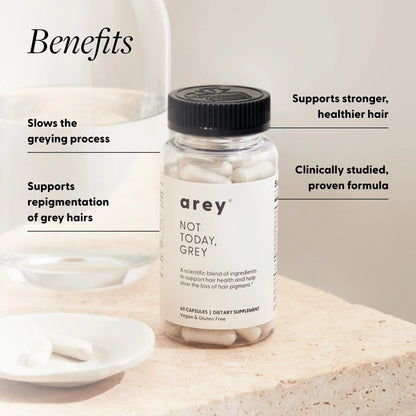 Arey Not Today Grey Daily Supplement with Vitamins Minerals & Antioxidants for Thicker Fuller Healthier Hair and Less Grey 60 Capsules Vegan Gluten Free Healthcare Edible