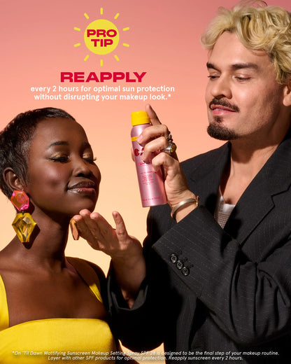 ONE/SIZE On ’Til Dawn Mattifying Sunscreen Makeup Setting Spray SPF 28 Travel Size 1.05 oz - Sets Makeup for 16hrs, Sweat Resistant, Water Resistant, Easy to Reapply
