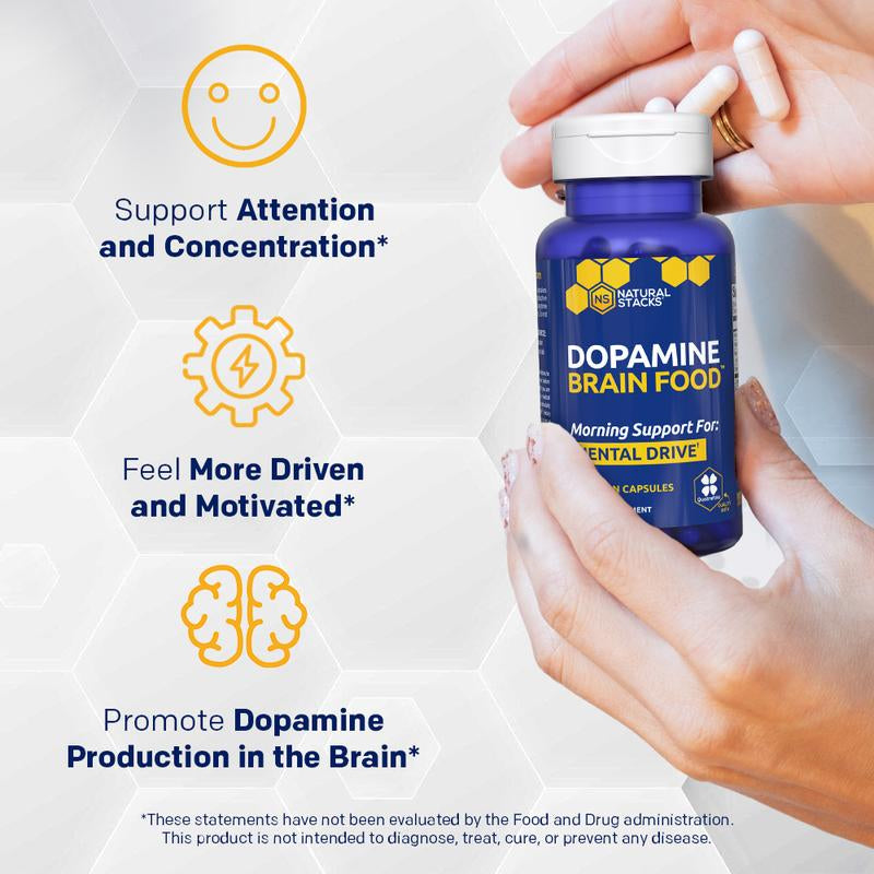 Dopamine Brain Food Supplement w/L-Tyrosine - Promotes Mental Drive, Clarity & Focus - Supports Mental Energy - 60 Capsules