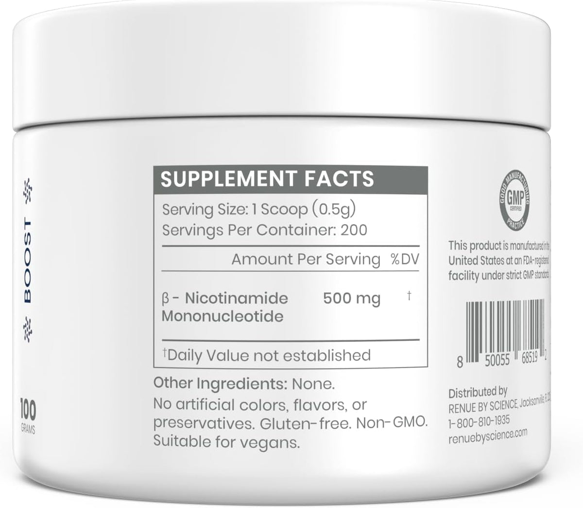 Renue By Science NMN Powder | 100g Fast Dissolve Powder Supplement | 500mg Nicotinamide Mononucleotide per Serving | Manufactured in the USA Third-Party Tested