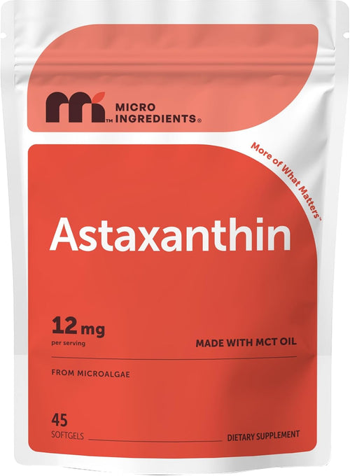 Micro Ingredients Astaxanthin 12mg Per Serving with MCT Oil, 45 Softgels