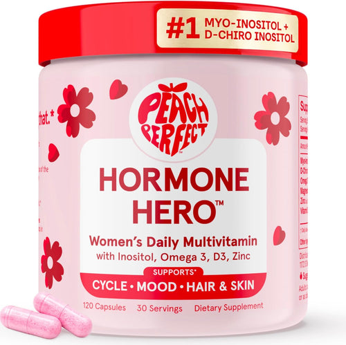 Peach Perfect Inositol Multivitamin – Myo-Inositol & D-Chiro 40:1 Blend, Omega-3, Vitamin D3, Magnesium, Zinc – Supports Women’s Health, Mood, Energy, Supplement – 30 SVG