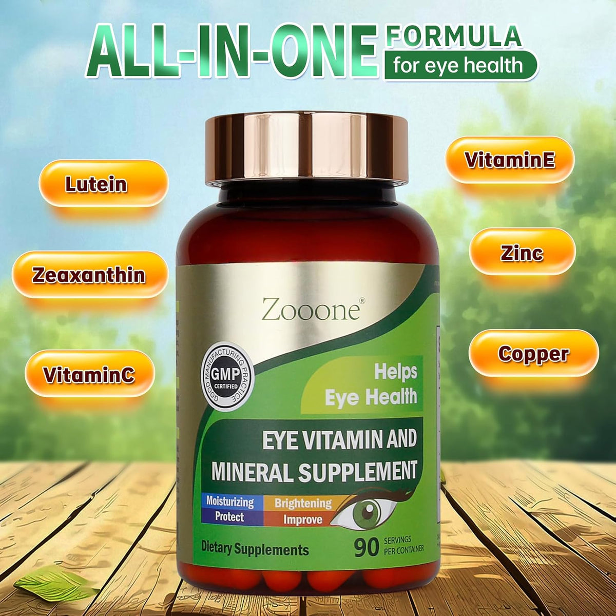 zooone zooone Lutein 90 Piece Eye Vitamins Supplement, Lutein and Zeaxanthin for Women and Men Against Macula and Dry Eye, Multivitamin for Vision and Eye Health with