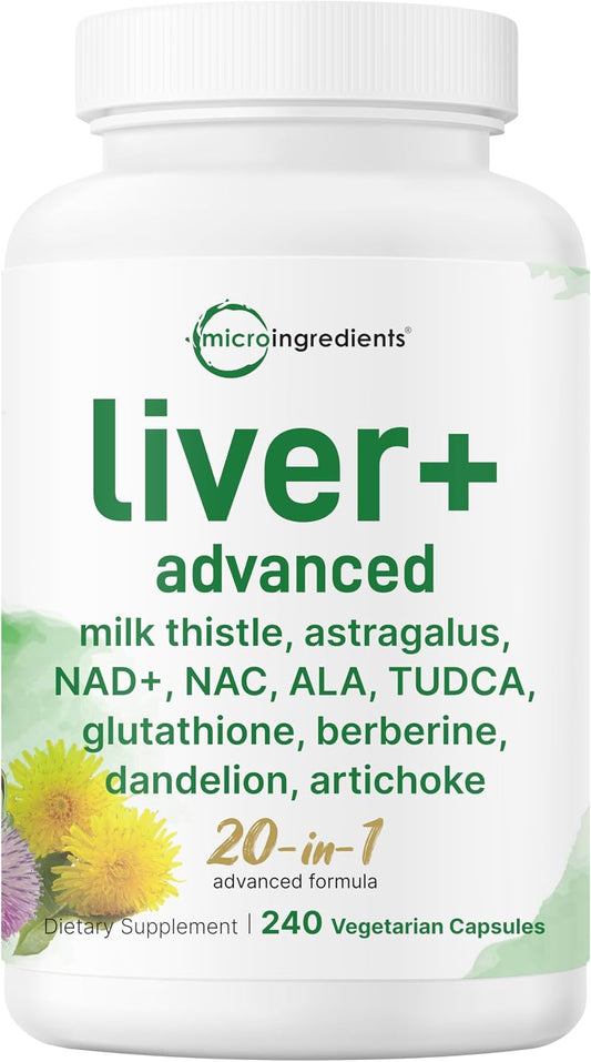 Liver Advanced+, 240 Veggie Capsules | 20-in-1 Complex with Milk Thistle, Dandelion, NAD, NAC, ALA, TUDCA, Glutathione, Artichoke, Turmeric, & Astragalus | Non-GMO, Gluten Free