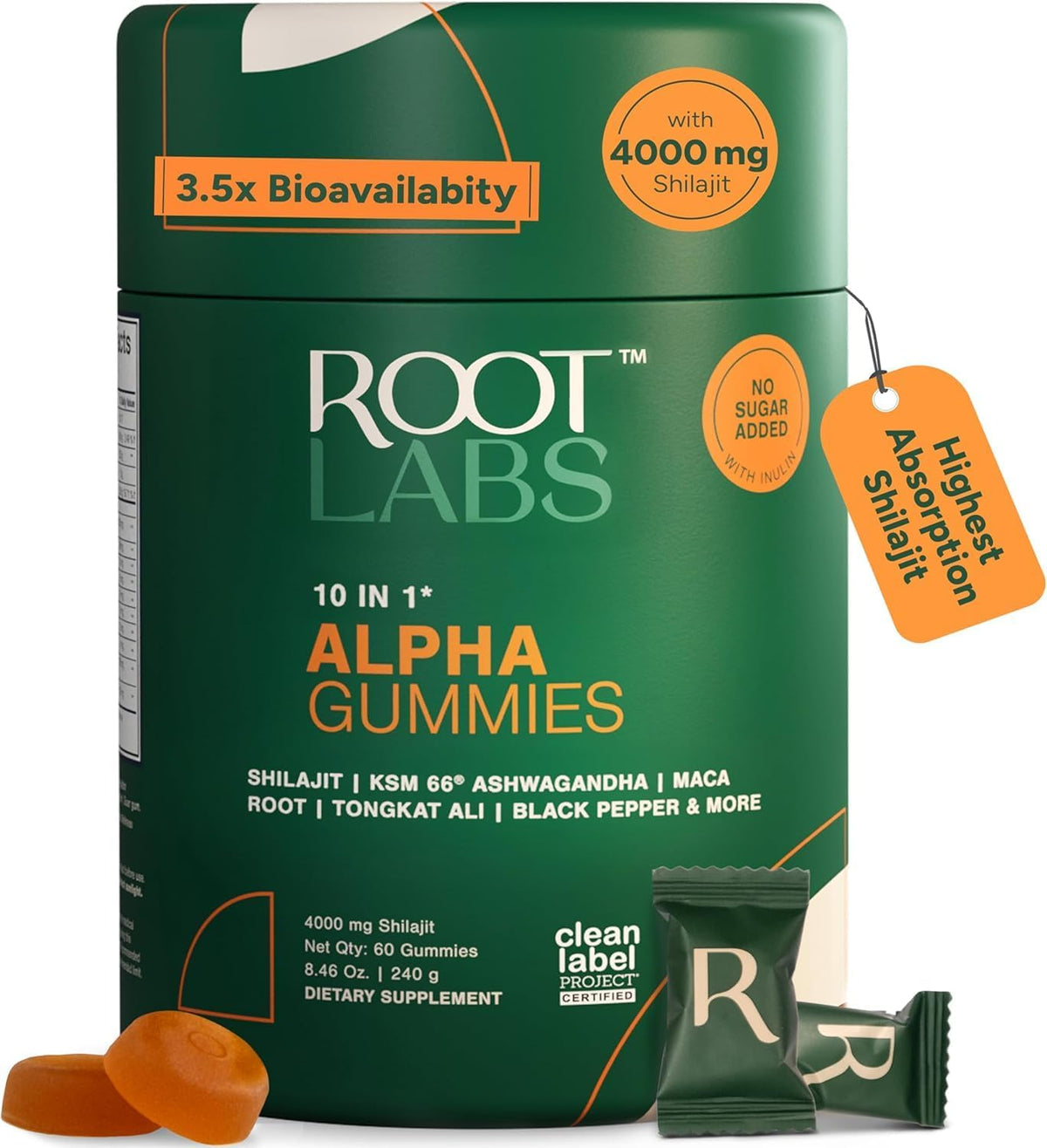 ROOT LABS 10-in-1 Alpha Shilajit Gummies | 4000 mg Pure Himalayan Shilajit with Tongkat Ali & Maca Root | Shilajit for Men & Women | ShilAbsorb Bioavailability Tech | Sugar-Free, Vegan | 60 Gummies