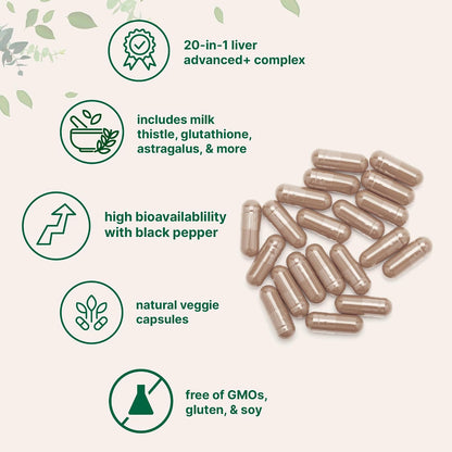 Liver Advanced+, 240 Veggie Capsules | 20-in-1 Complex with Milk Thistle, Dandelion, NAD, NAC, ALA, TUDCA, Glutathione, Artichoke, Turmeric, & Astragalus | Non-GMO, Gluten Free