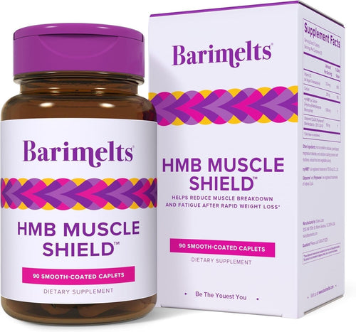 Barimelts HMB Muscle Shield for GLP-1 Users and Bariatric Patients - HMB Supplements with Vitamin D3 & Ubiquisome® Phytosome™ Supports Muscle Recovery - 90 Smooth-Coated Caplets