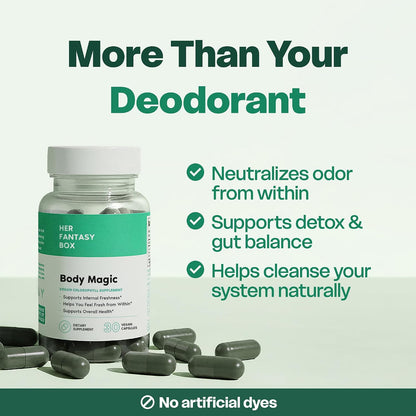 Her Fantasy Box | Body Magic | Chlorophyll Capsules - 30 Vegan Capsules for Detox, Digestion, Gut Health, Skin Support, and Oily Skin - Natural Energy Booster