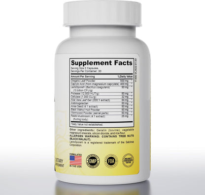 Pure Peak Candida Cleanse - Gut & Colon Support (60 Capsules) - for Men & Women - Natural Herbs for Intestinal Detox - Oregano Leaf, Wormwood, Black Walnut, Caprylic Acid