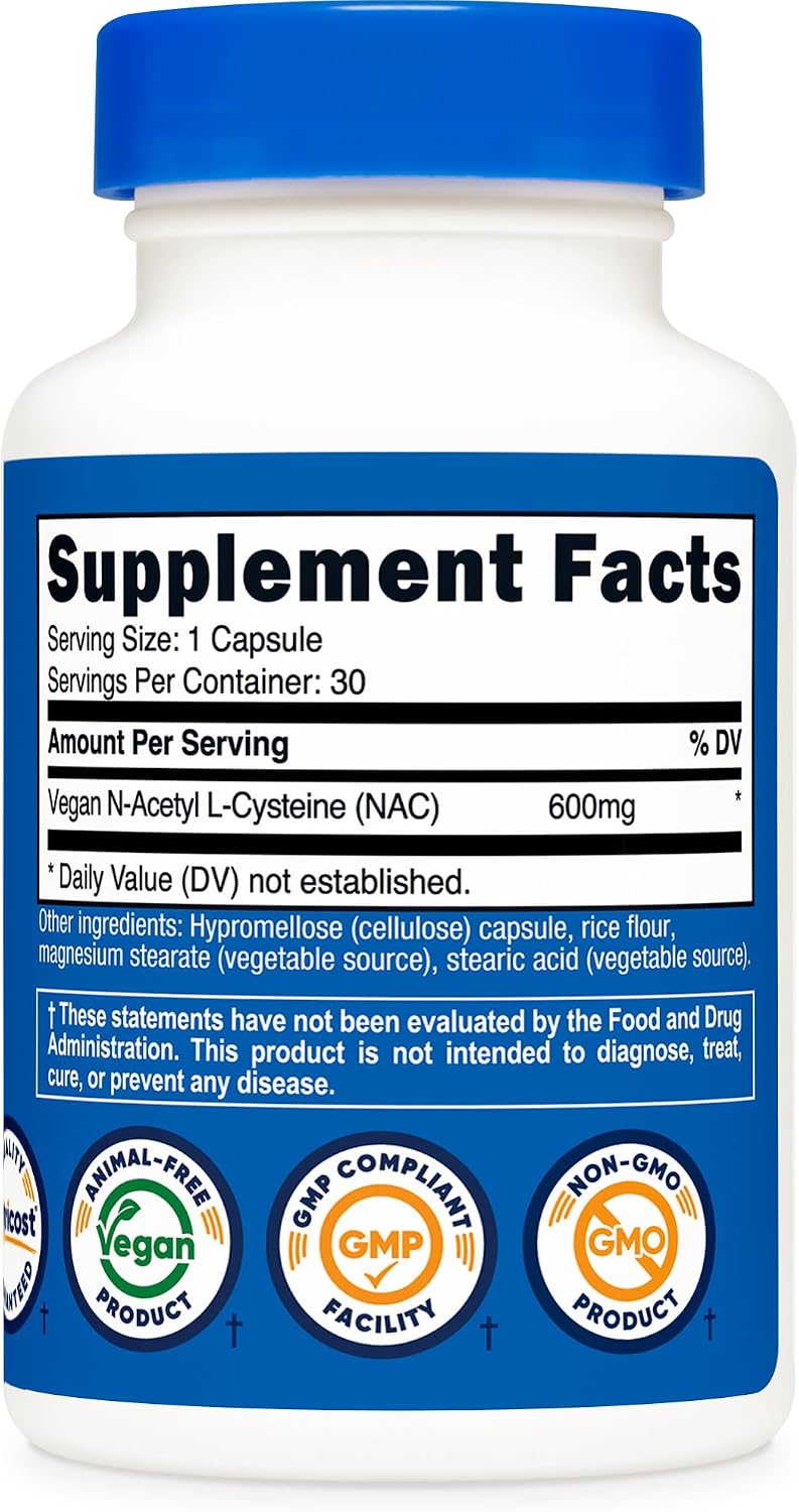 Nutricost N-Acetyl L-Cysteine (NAC) 600mg, 30 Vegan Capsules, Gluten-Free