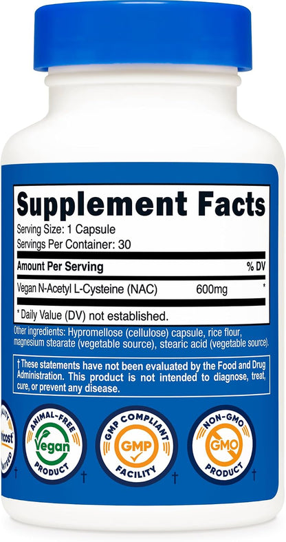 Nutricost N-Acetyl L-Cysteine (NAC) 600mg, 30 Vegan Capsules, Gluten-Free