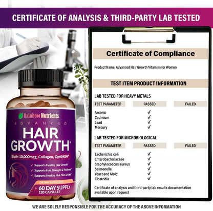 Hair Growth Vitamins for Women | Biotin 10,000mcg, Collagen, Patented OptiMSM®, goMCT®, Saw Palmetto | Naturally Supports Stronger & Healthier Hair, Skin and Nails |Non GMO + Made in USA|60 Day Supply