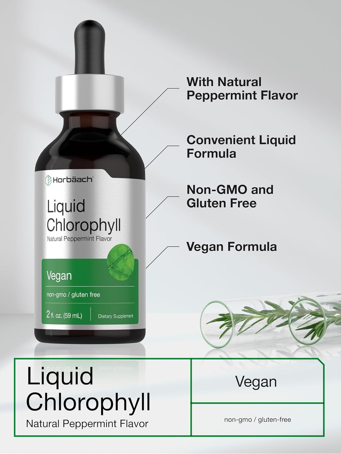 Horbäach Liquid Chlorophyll Drops | 2 fl oz | Natural Peppermint Flavor