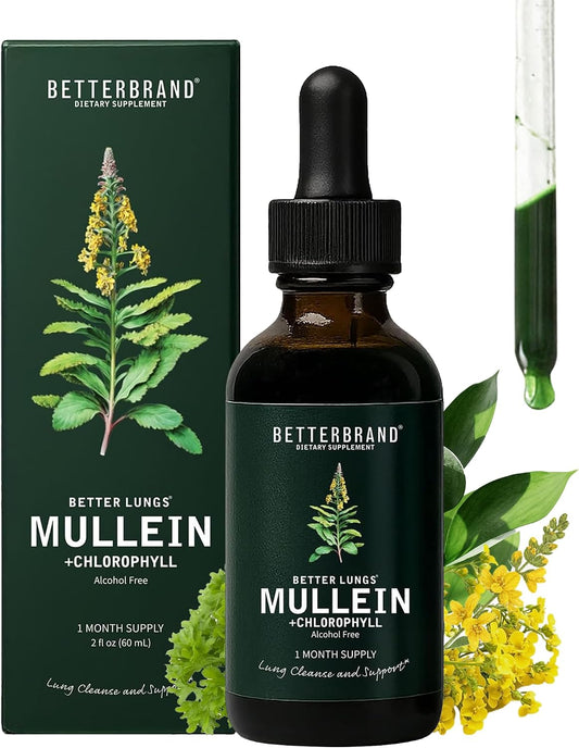 Betterbrand Mullein Drops, Alchohol-Free Lung Detox with Chlorophyll