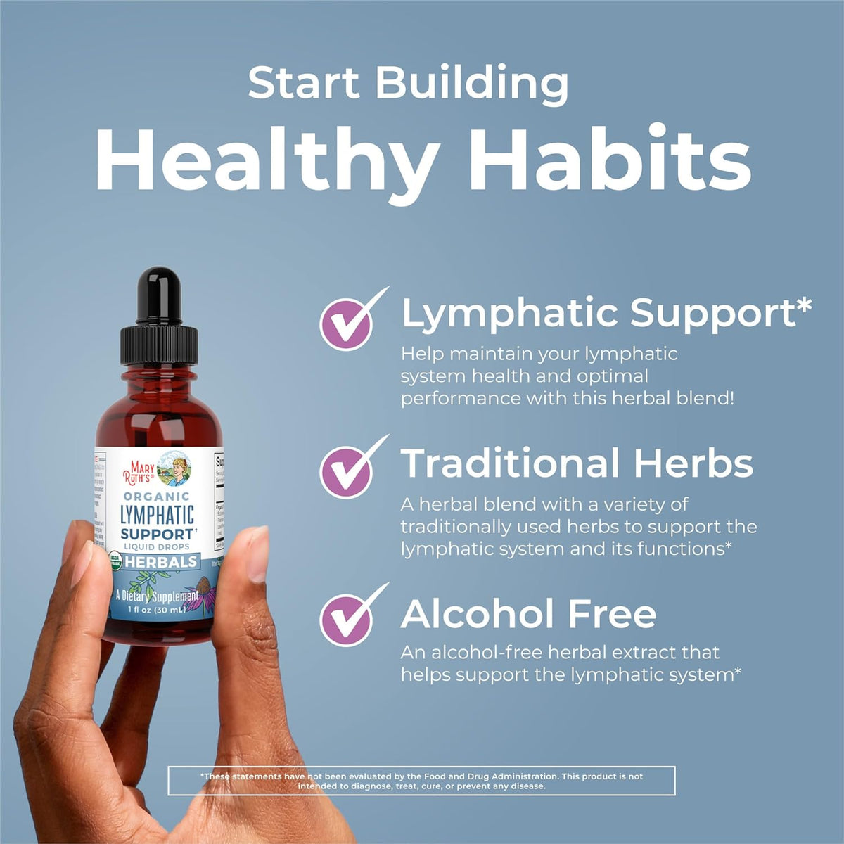 Organic  Lymphatic Drainage Drops | Herbal Lymph Detox & Immune Support with Echinacea, Elderberry | Vegan, 30 ml