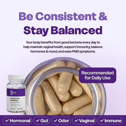 Her Fantasy Box | Healthy Box | Vaginal Probiotics for Women – Prebiotics + Advanced Lactobacillus Blend – Supports Natural Hormonal Balance – Feminine Health Support with Cranberry & D-Mannose