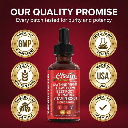 Clean Nutra Cayenne Pepper Drops Supplement Liquid + Hawthorn Berry, Vitamin D3 K2 Beet Root Powder, Ceylon Cinnamon, Turmeric Curcumin, Organic Panax Ginseng, Berberine Extract 1 Pack