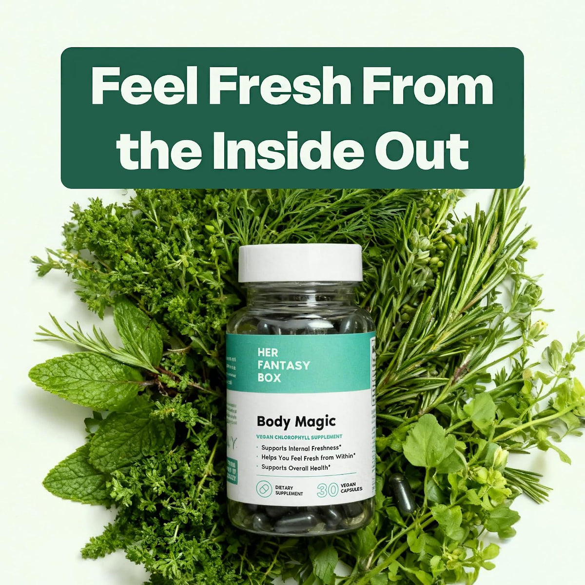 Her Fantasy Box | Body Magic | Chlorophyll Capsules - 30 Vegan Capsules for Detox, Digestion, Gut Health, Skin Support, and Oily Skin - Natural Energy Booster