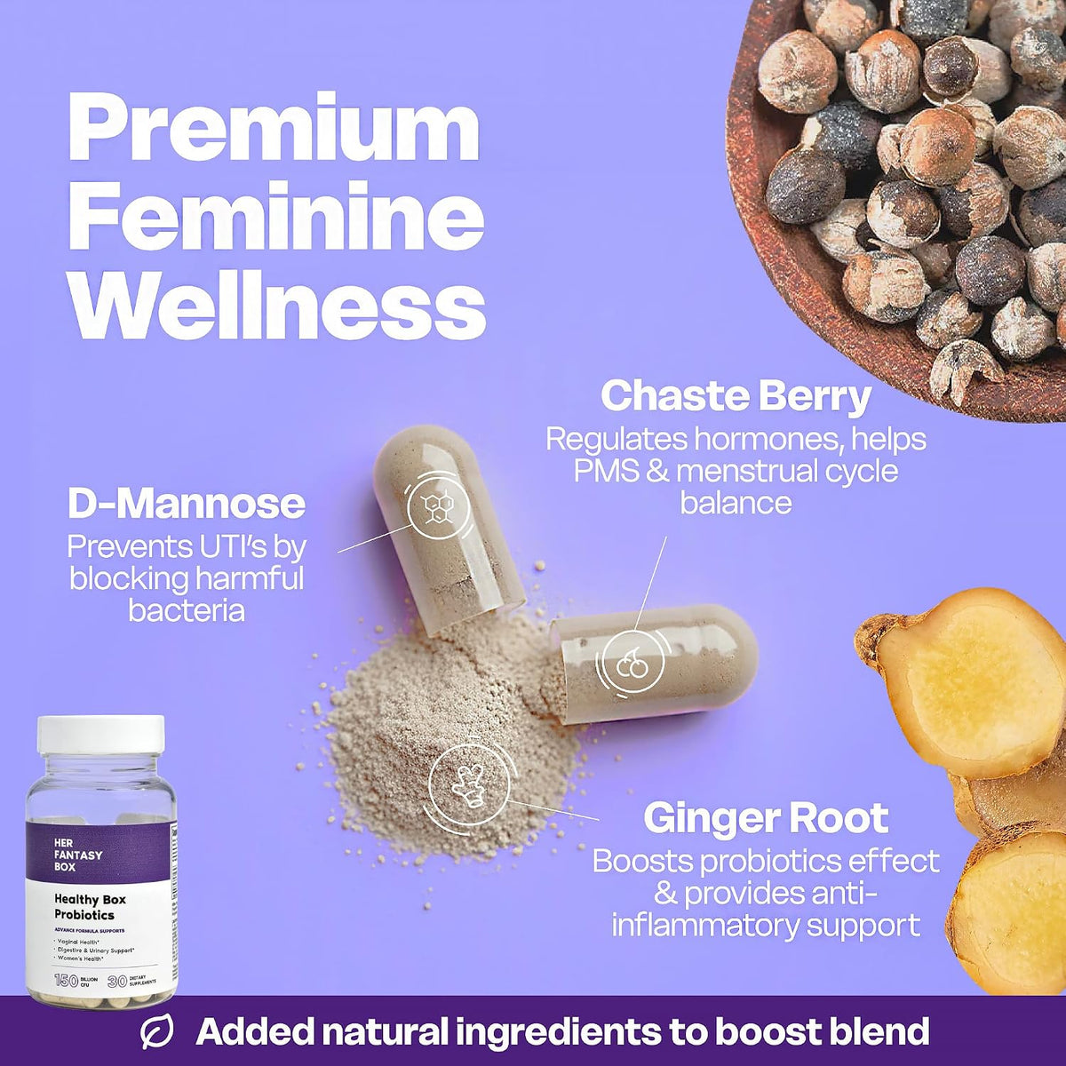 Her Fantasy Box | Healthy Box | Vaginal Probiotics for Women – Prebiotics + Advanced Lactobacillus Blend – Supports Natural Hormonal Balance – Feminine Health Support with Cranberry & D-Mannose