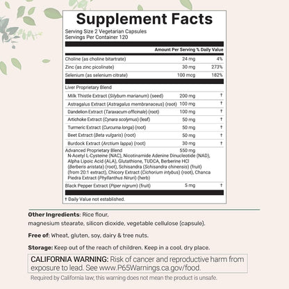 Liver Advanced+, 240 Veggie Capsules | 20-in-1 Complex with Milk Thistle, Dandelion, NAD, NAC, ALA, TUDCA, Glutathione, Artichoke, Turmeric, & Astragalus | Non-GMO, Gluten Free