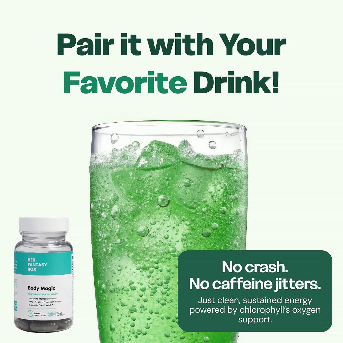 Her Fantasy Box | Body Magic | Chlorophyll Capsules - 30 Vegan Capsules for Detox, Digestion, Gut Health, Skin Support, and Oily Skin - Natural Energy Booster
