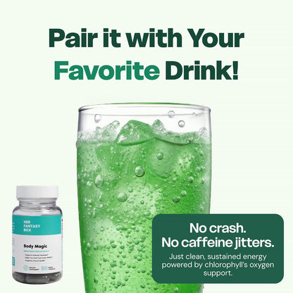 Her Fantasy Box | Body Magic | Chlorophyll Capsules - 30 Vegan Capsules for Detox, Digestion, Gut Health, Skin Support, and Oily Skin - Natural Energy Booster