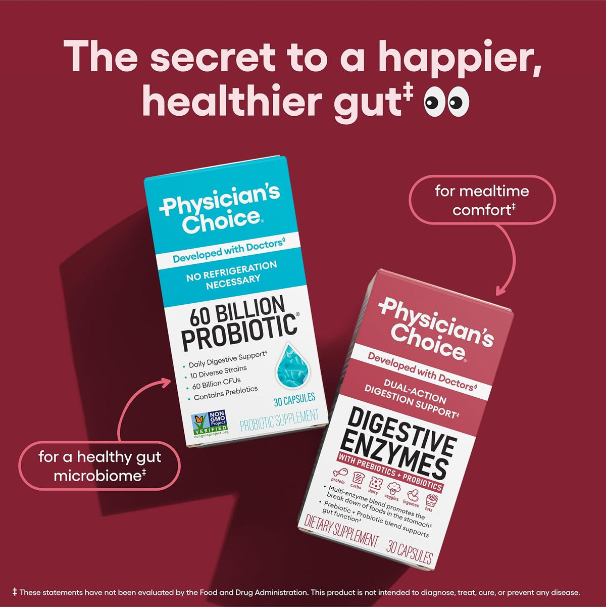 Physician's CHOICE Digestive Enzymes for Bloating & Digestion - Fast-Acting 16 Enzyme Formula with Organic Prebiotics & Probiotics for Gut & Digestive Health - Meal Time Discomfort Relief - 90 CT
