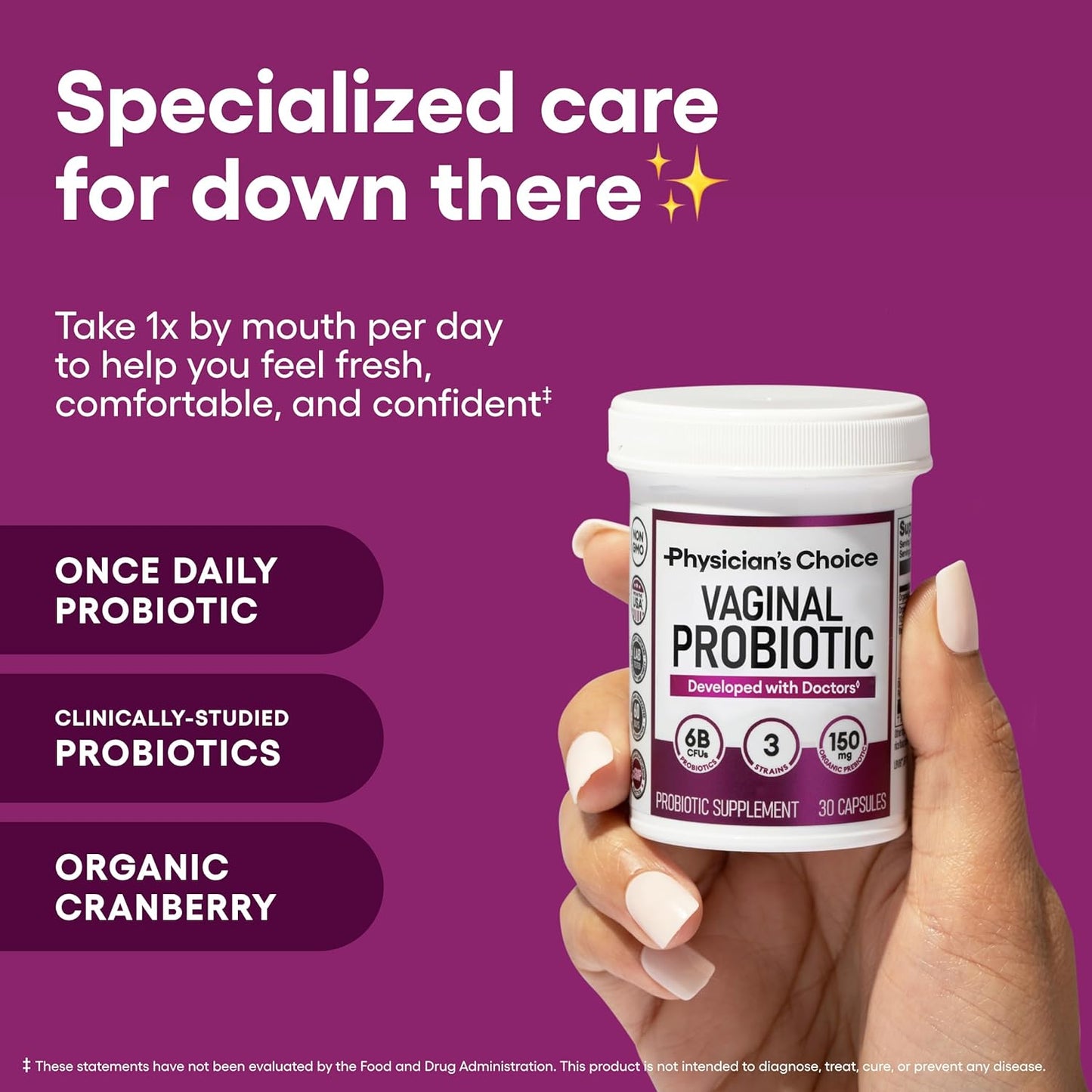 Women’s Vaginal Probiotics Advanced pH, Odor & Yeast Support 6 Billion CFU with Organic Prebiotics & Cranberry Feminine Health Formula 30 Capsules