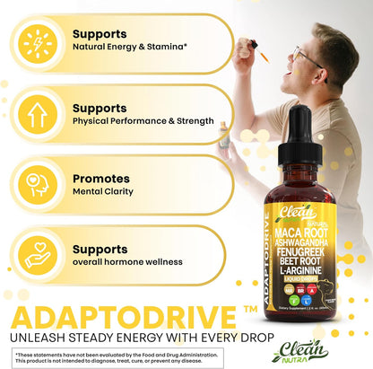 Organic Maca Root Liquid Drops with Ashwagandha, Fenugreek, Beet Root & L-Arginine – Liquid Multivitamin for Women & Men – Adapto Drive