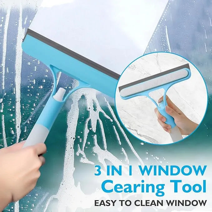 New 3-in-1 Window Squeegee Cleaner with Built-in Spray Bottle & Brush - Refillable for Shower Glass, Mirrors, Car Windows - All-Purpose Streak-Free Cleaning Tool—XDX
