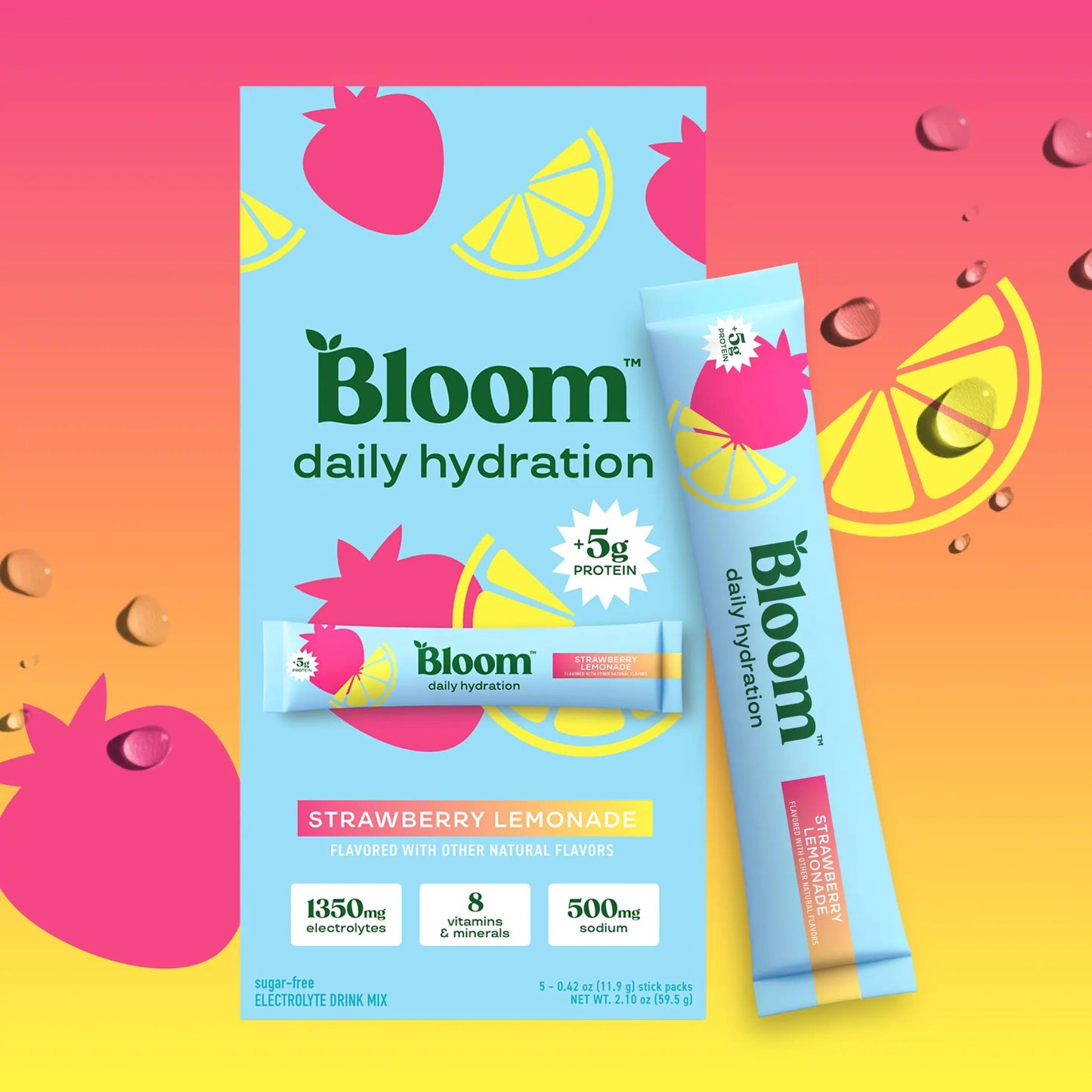 New - Bloom Nutrition Daily Hydration Sticks - 1350mg Electrolytes, 5g Clear Whey Protein & Collagen, 8 Key Vitamins, Sugar-Free Drink Mix for Hydration, Recovery & Skin Health