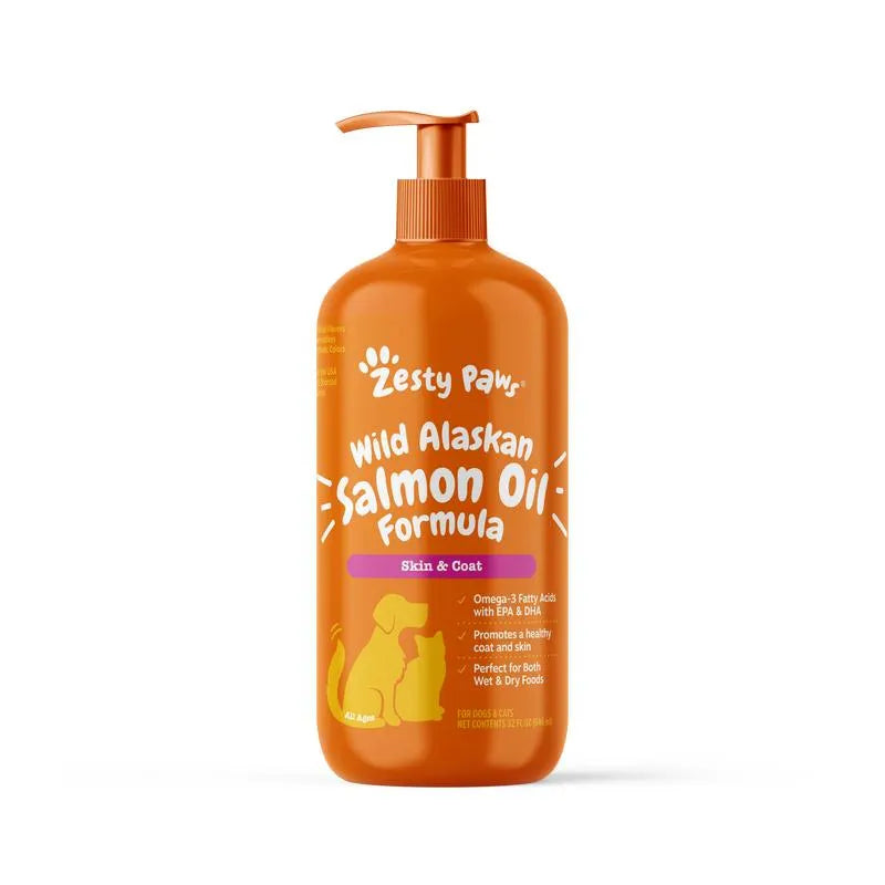 Zesty Paws Wild Alaskan Salmon Oil with EPA & DHA, Omega-3 Fish Oil for Dogs & Cats, Healthy Skin & Coat