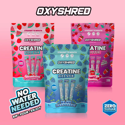 EHPlabs OxyShred Creatine Fizz Stix - Sugar-Free Single-Serve  Sherbet, 5g Creatine Monohydrate, No Water/Shaker/Mixing, Supports Athletic Strength, 15 Rip & Pour Sticks, 3 Flavors