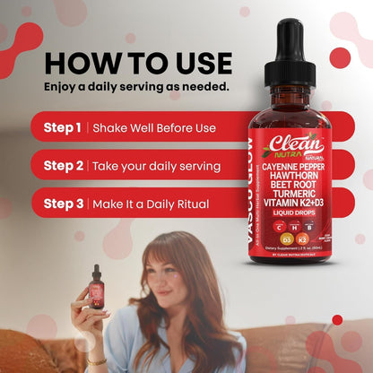 Cayenne Pepper Supplement Liquid Drops + Hawthorn Berry, Vitamin D3 K2 Beet Root Powder, Ceylon Cinnamon, Turmeric Curcumin, Organic Panax Ginseng, Berberine Extract VIT D K by Clean Nutra -