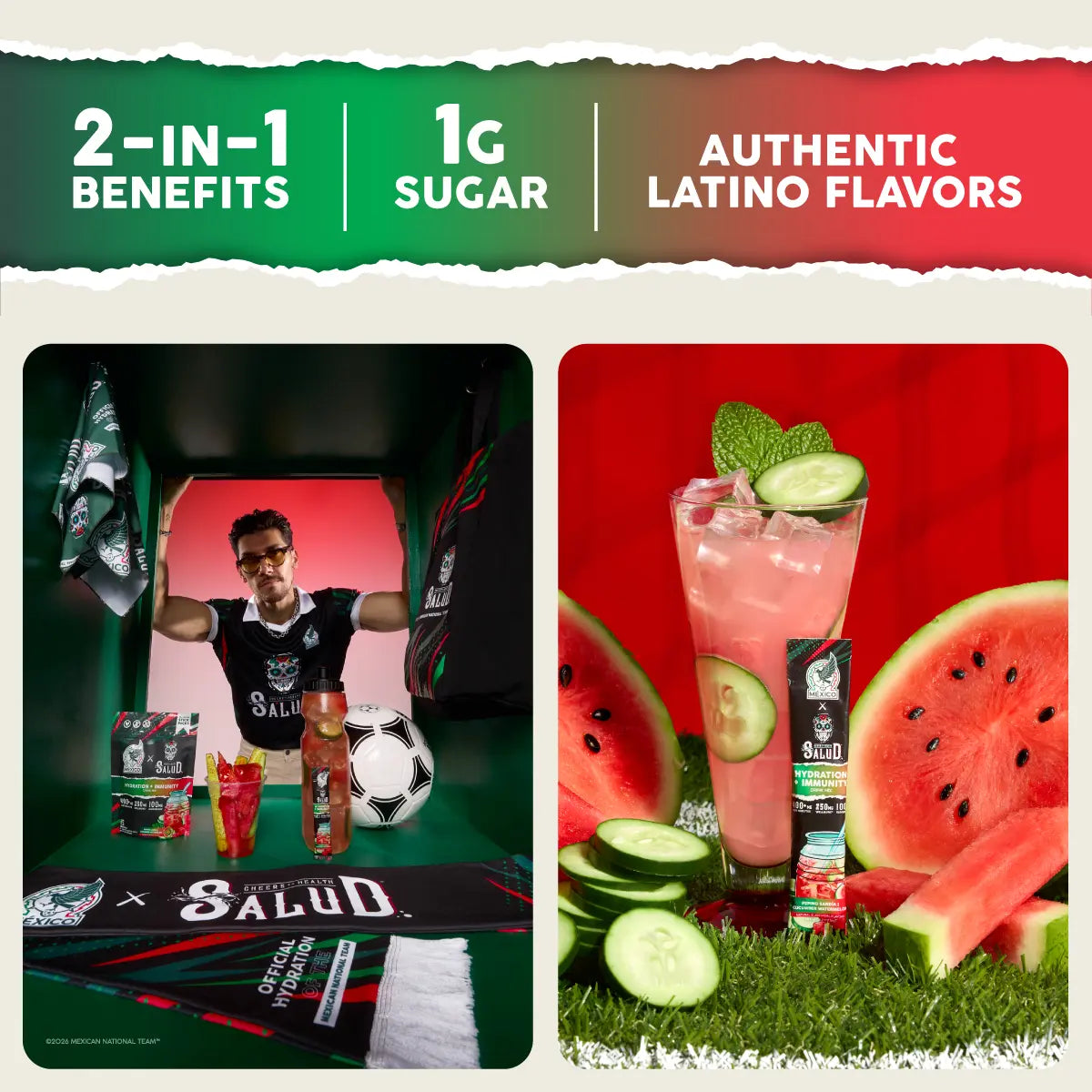 México x Salud 2-in-1 [Hydration + Immunity - Pepino Sandía | Cucumber Watermelon] Electrolytes Powder, Agua Fresca Drink Mix, Elderberry, Dairy & Soy Free, Non-GMO, Gluten Free, Vegan, Low Calorie, 1g Sugar (15 Servings)