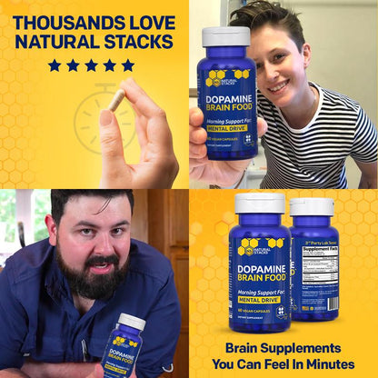 Dopamine Brain Food Supplement w/L-Tyrosine - Promotes Mental Drive, Clarity & Focus - Supports Mental Energy - 60 Capsules