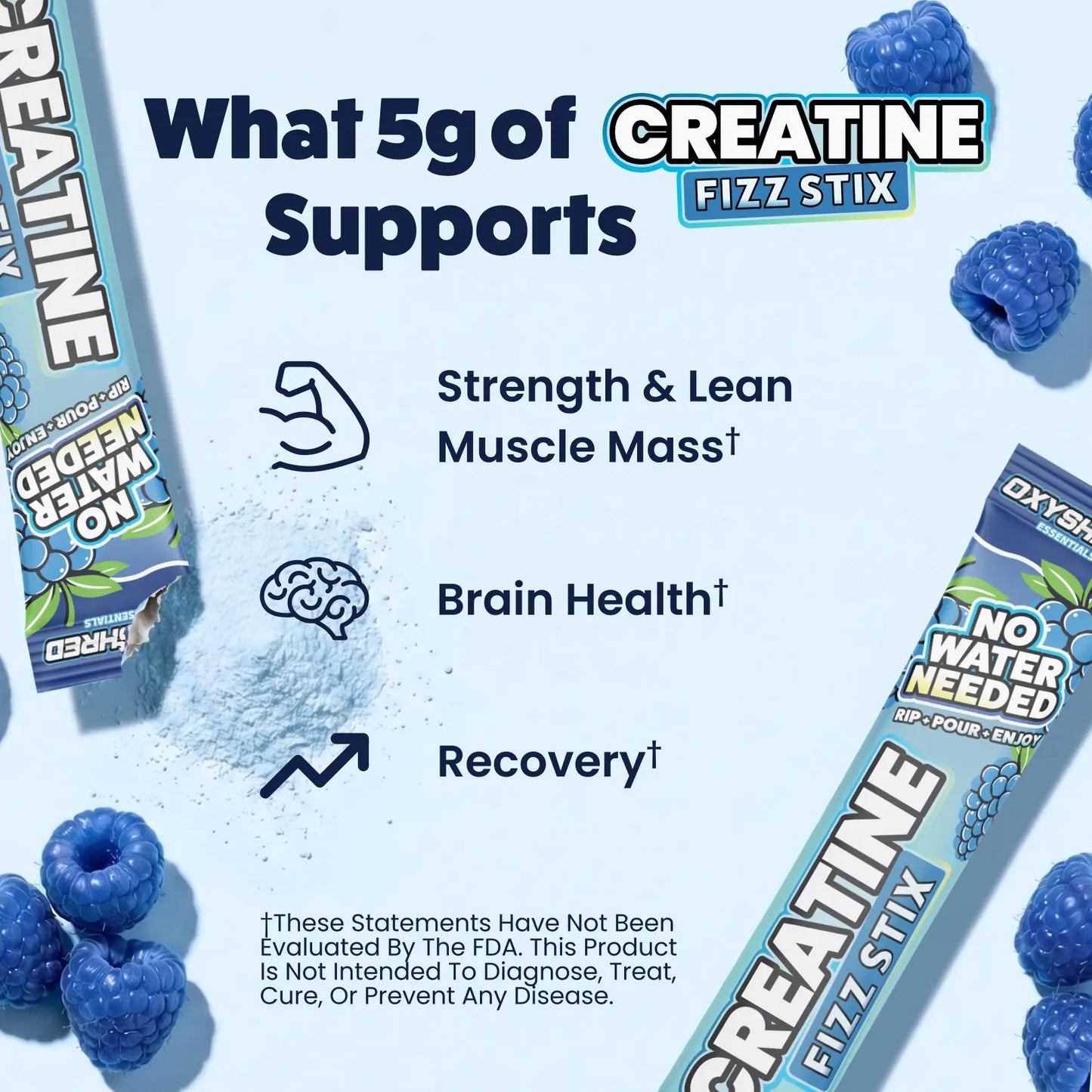 EHPlabs OxyShred Creatine Fizz Stix - Sugar-Free Single-Serve  Sherbet, 5g Creatine Monohydrate, No Water/Shaker/Mixing, Supports Athletic Strength, 15 Rip & Pour Sticks, 3 Flavors