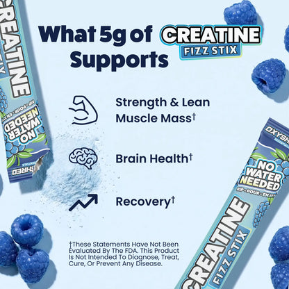 EHPlabs OxyShred Creatine Fizz Stix - Sugar-Free Single-Serve  Sherbet, 5g Creatine Monohydrate, No Water/Shaker/Mixing, Supports Athletic Strength, 15 Rip & Pour Sticks, 3 Flavors