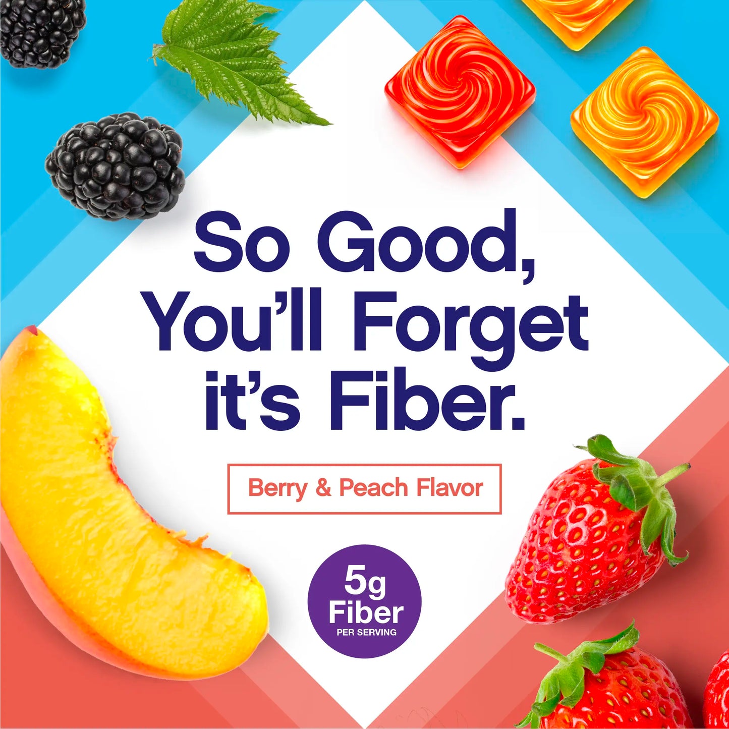Vitafusion Fiber Well Sugar Free Gummies - 5g - Berry & Peach Flavor Fiber Gummies - Supports Digestive Health & Regularity - 90 Gummies